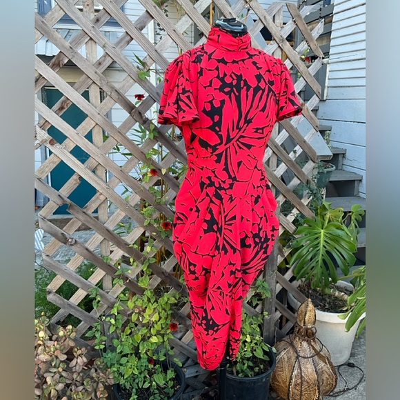 *RARE* Vintage 1980s Joni Blair Red and Black Abstract Pattern Dress - Picture 11 of 15